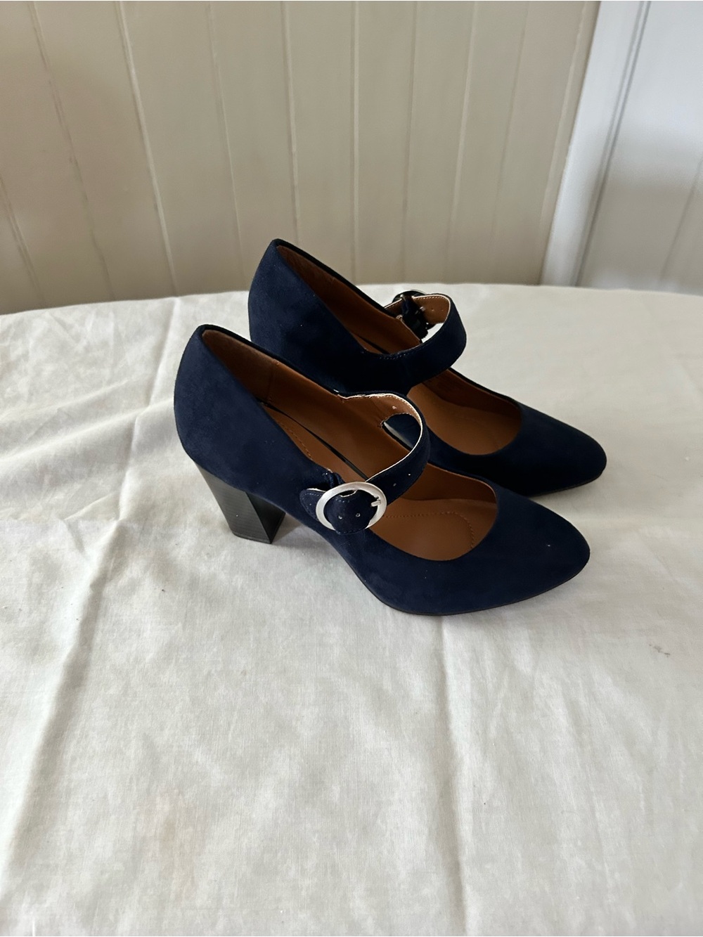 New Style & Co. Jurnae Navy Blue Suede Mary Jane Block Heel Pumps/Size 5.5